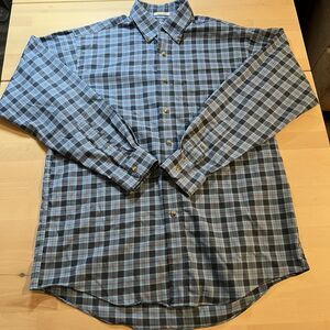 LL Bean Shirt Men M Reg US Navy Tartan Casual Preppy Button Down Pocket READ